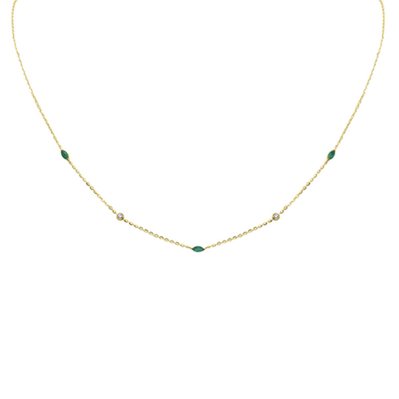 .27ct G SI 14K Yellow Gold Diamond & Emerald Gemstone Pendant Necklace 16+2" Long