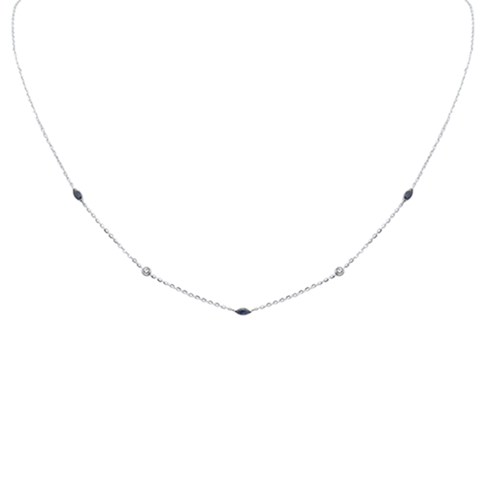 .39ct G SI 14K White Gold Diamond & Blue Sapphire Gemstone Pendant Necklace 16+2" Long