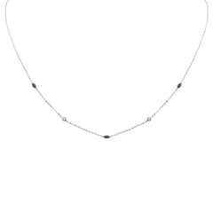 .39ct G SI 14K White Gold Diamond & Blue Sapphire Gemstone Pendant Necklace 16+2" Long