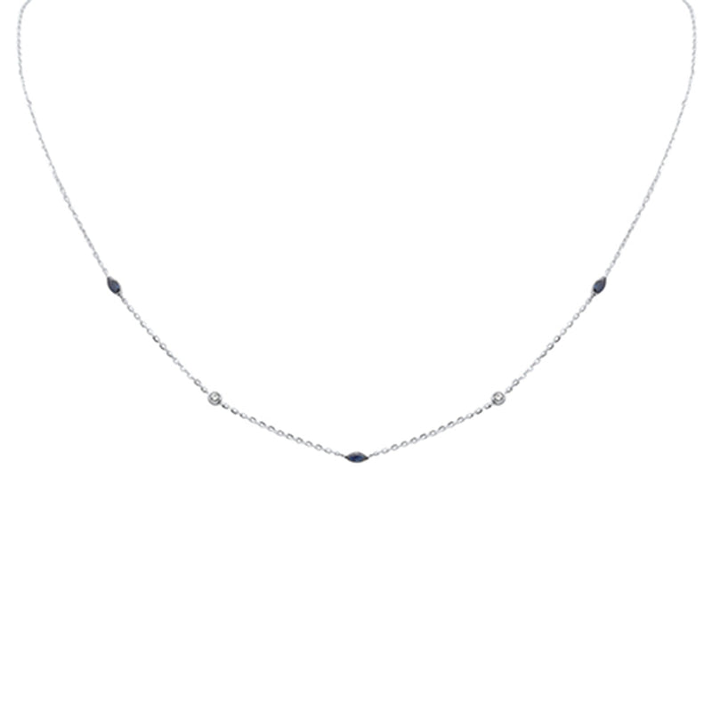 .39ct G SI 14K White Gold Diamond & Blue Sapphire Gemstone Pendant Necklace 16+2" Long