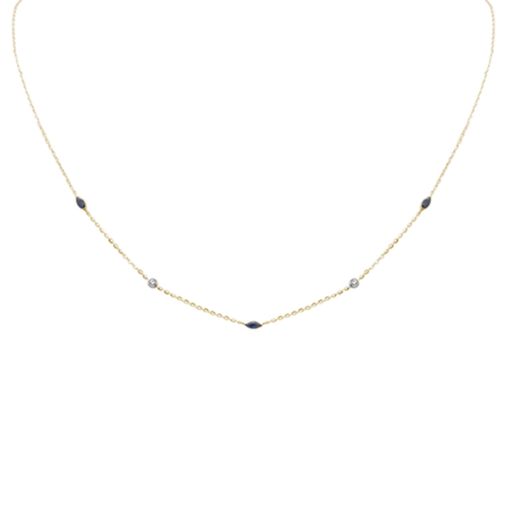 .39ct G SI 14K Yellow Gold Diamond & Blue Sapphire Gemstone Pendant Necklace 16+2" Long