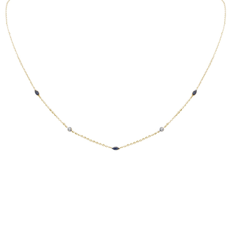 .39ct G SI 14K Yellow Gold Diamond & Blue Sapphire Gemstone Pendant Necklace 16+2" Long