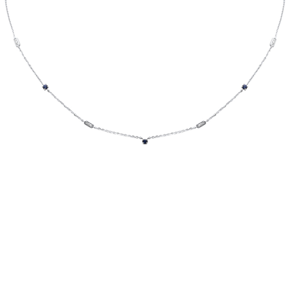 SPECIAL! .30ct G SI 14K White Gold Diamond & Blue Sapphire Gemstone Pendant Necklace 16+2" Long