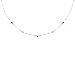 SPECIAL! .30ct G SI 14K White Gold Diamond & Blue Sapphire Gemstone Pendant Necklace 16+2" Long