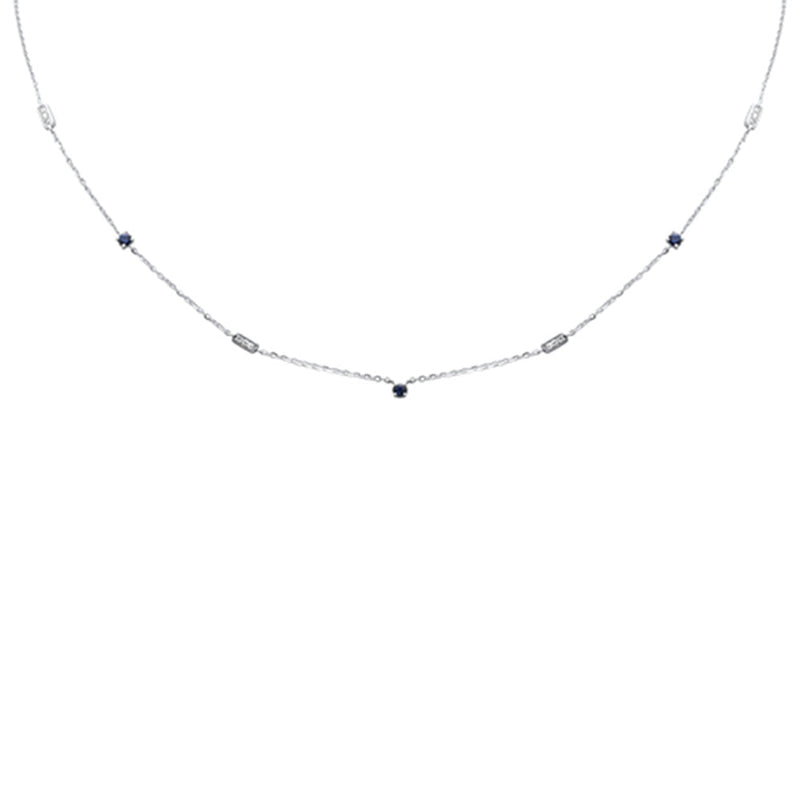 SPECIAL! .30ct G SI 14K White Gold Diamond & Blue Sapphire Gemstone Pendant Necklace 16+2" Long