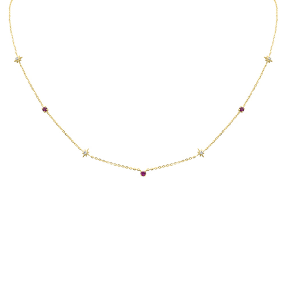 .31ct G SI 14K Yellow Gold Diamond & Ruby Gemstone Pendant Necklace 16+2" Long
