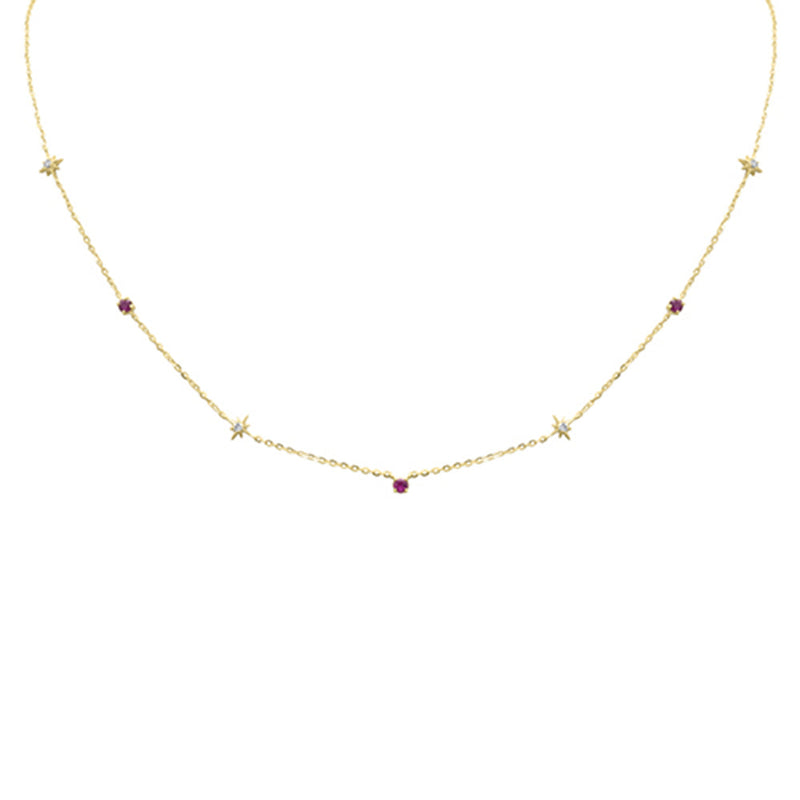 .31ct G SI 14K Yellow Gold Diamond & Ruby Gemstone Pendant Necklace 16+2" Long