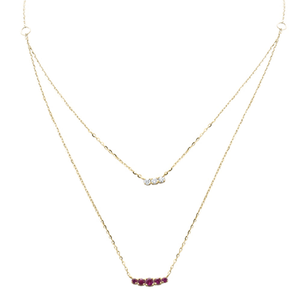 .33ct G SI 14K Yellow Gold Diamond & Ruby Gemstone Pendant Necklace 16+2" Long