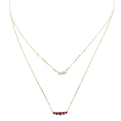 .33ct G SI 14K Yellow Gold Diamond & Ruby Gemstone Pendant Necklace 16+2" Long