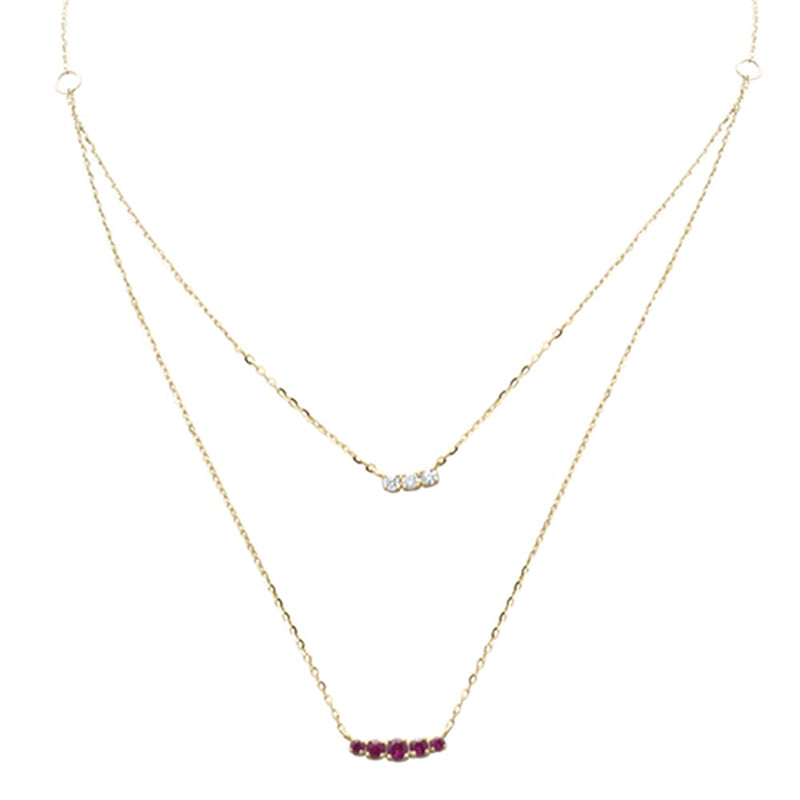 .33ct G SI 14K Yellow Gold Diamond & Ruby Gemstone Pendant Necklace 16+2" Long