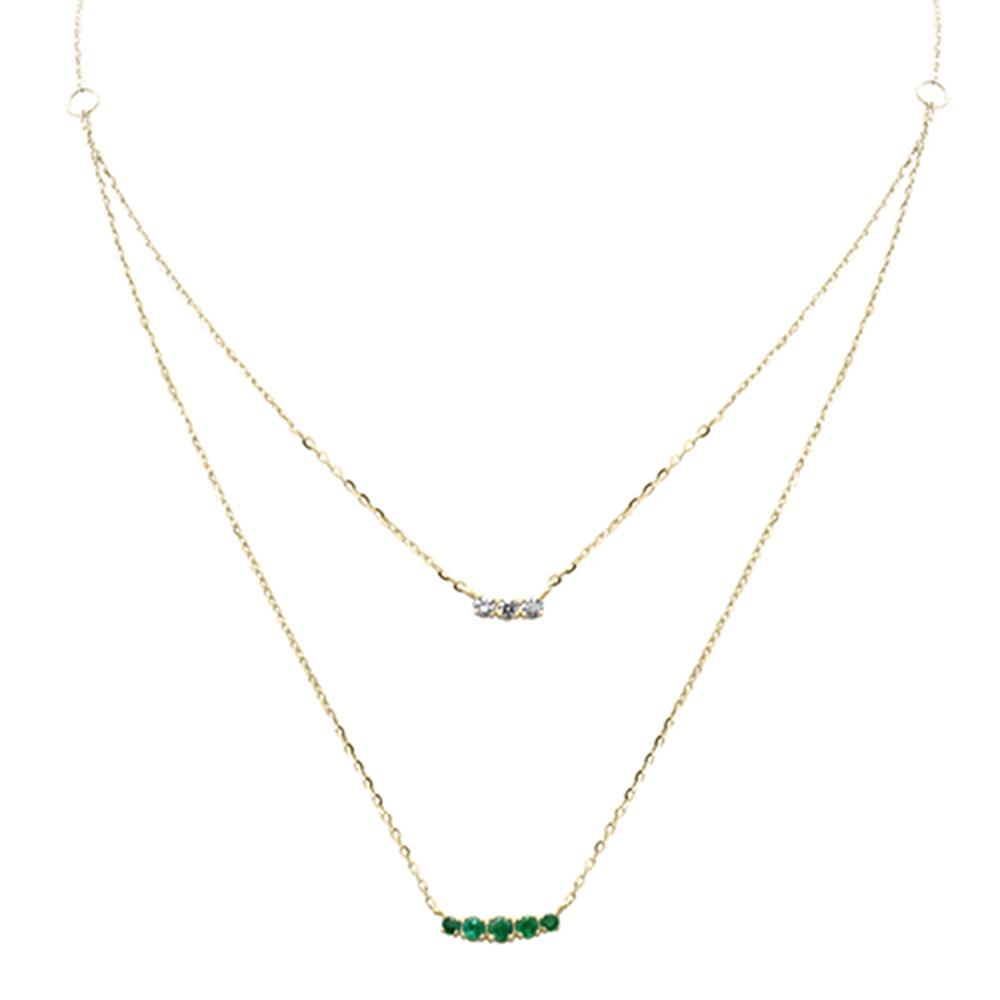 SPECIAL! .30ct G SI 14K Yellow Gold Diamond & Emerald Gemstone Pendant Necklace 16+2" Long