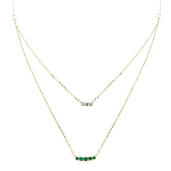 SPECIAL! .30ct G SI 14K Yellow Gold Diamond & Emerald Gemstone Pendant Necklace 16+2" Long