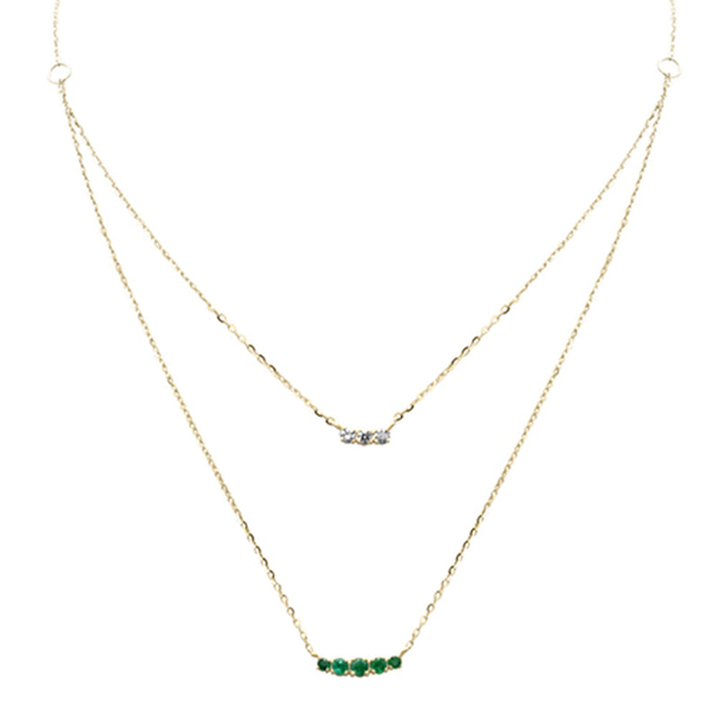 SPECIAL! .30ct G SI 14K Yellow Gold Diamond & Emerald Gemstone Pendant Necklace 16+2" Long