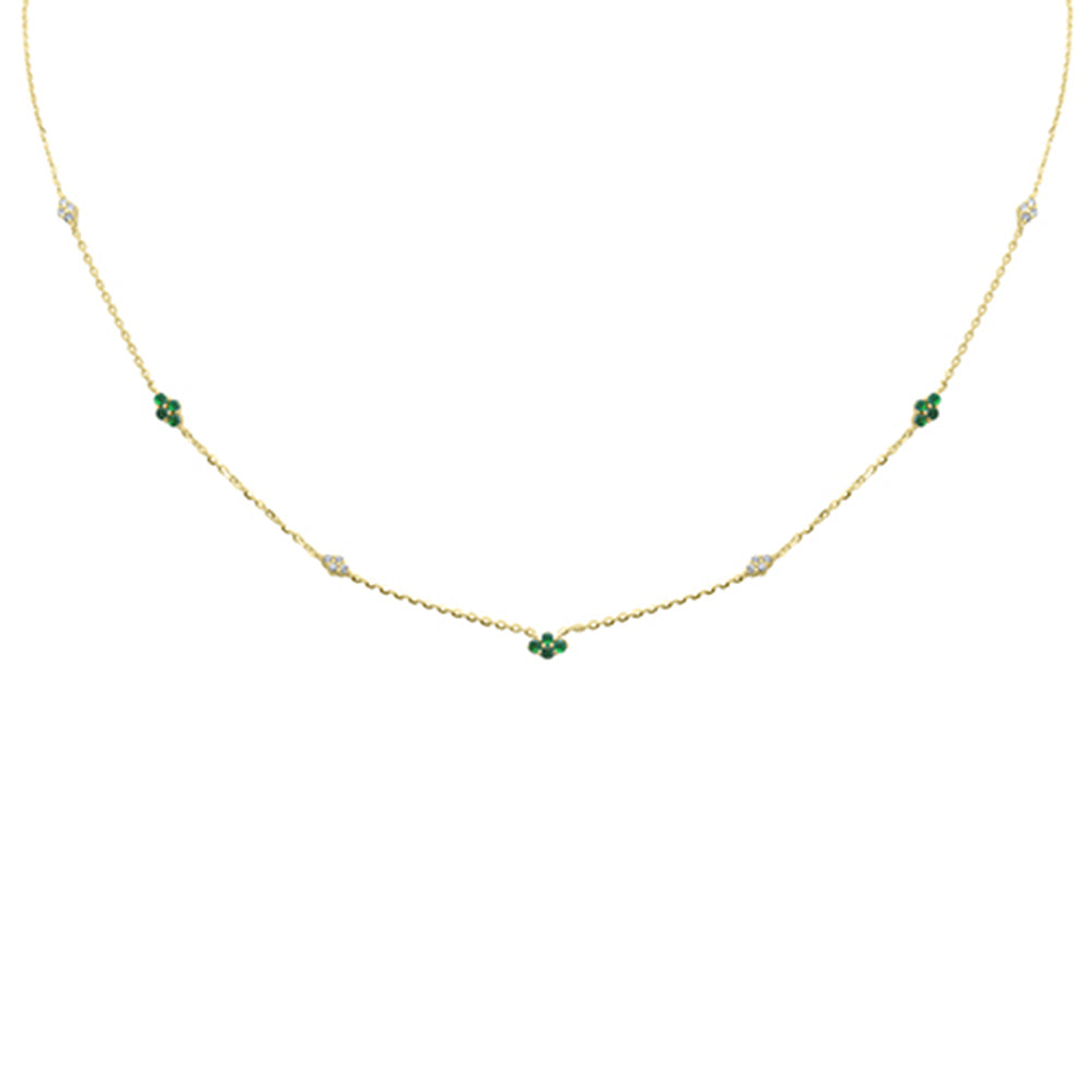 DIAMOND CLOSEOUT!  .29ct G SI 14K Yellow Gold Diamond & Emerald Gemstone Pendant Necklace 16+2" Long