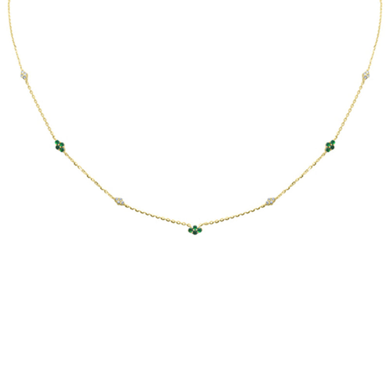 DIAMOND CLOSEOUT!  .29ct G SI 14K Yellow Gold Diamond & Emerald Gemstone Pendant Necklace 16+2" Long