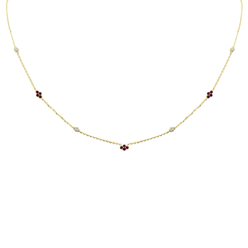DIAMOND CLOSEOUT!  .41ct G SI 14K Yellow Gold Diamond & Ruby Gemstone Pendant Necklace 16+2" Long