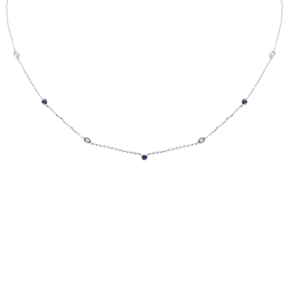 SPECIAL! .34ct G SI 14K White Gold Diamond & Blue Sapphire Gemstone Pendant Necklace 16+2" Long