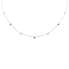 SPECIAL! .34ct G SI 14K White Gold Diamond & Blue Sapphire Gemstone Pendant Necklace 16+2" Long