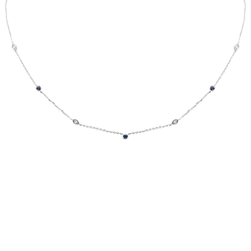 SPECIAL! .34ct G SI 14K White Gold Diamond & Blue Sapphire Gemstone Pendant Necklace 16+2" Long