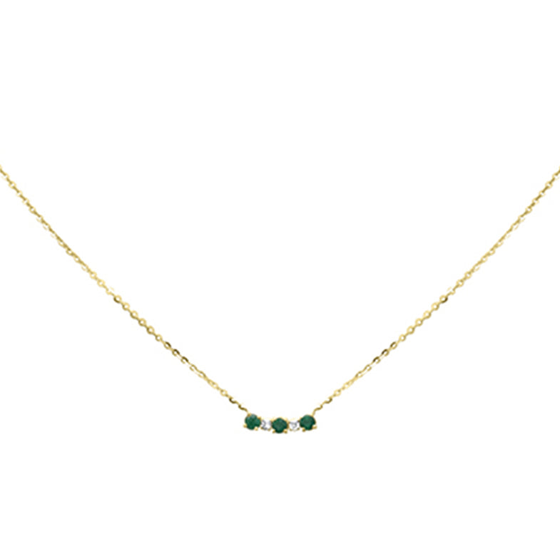 .22ct G SI 14K Yellow Gold Diamond & Emerald Gemstone Pendant Necklace 16+2" Long