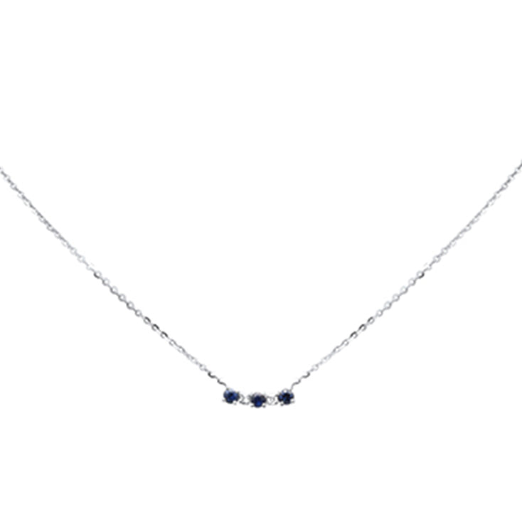 .29ct G SI 14K White Gold Diamond Blue Sapphire Pendant Necklace 16+2" Long