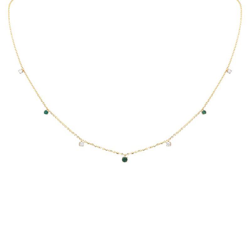 SPECIAL! .34ct G SI 14K Yellow Gold Diamond & Emerald Gemstone Pendant Necklace 16+2" Long