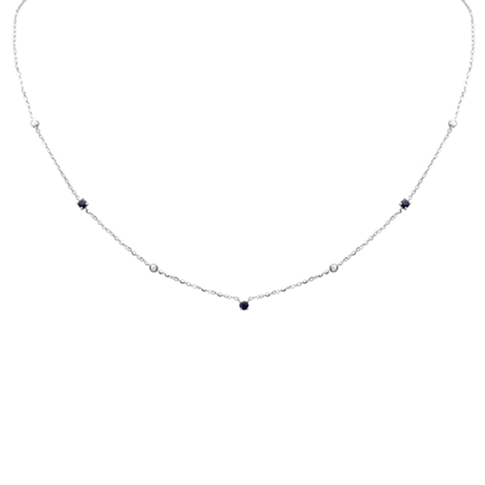 SPECIAL! .38ct G SI 14K White Gold Diamond & Blue Sapphire Gemstone Pendant Necklace 16+2" Long