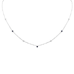 SPECIAL! .38ct G SI 14K White Gold Diamond & Blue Sapphire Gemstone Pendant Necklace 16+2" Long
