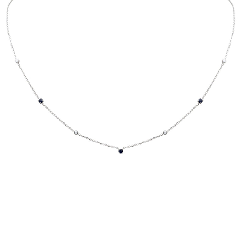 SPECIAL! .38ct G SI 14K White Gold Diamond & Blue Sapphire Gemstone Pendant Necklace 16+2" Long