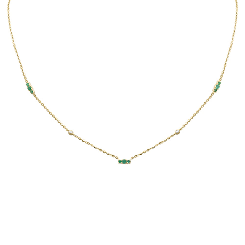 .22ct G SI 14K Yellow Gold Diamond & Emerald Gemstone Pendant Necklace 16+2" Long