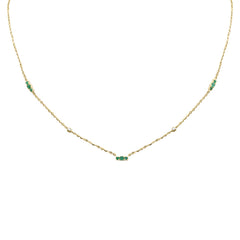 .22ct G SI 14K Yellow Gold Diamond & Emerald Gemstone Pendant Necklace 16+2" Long