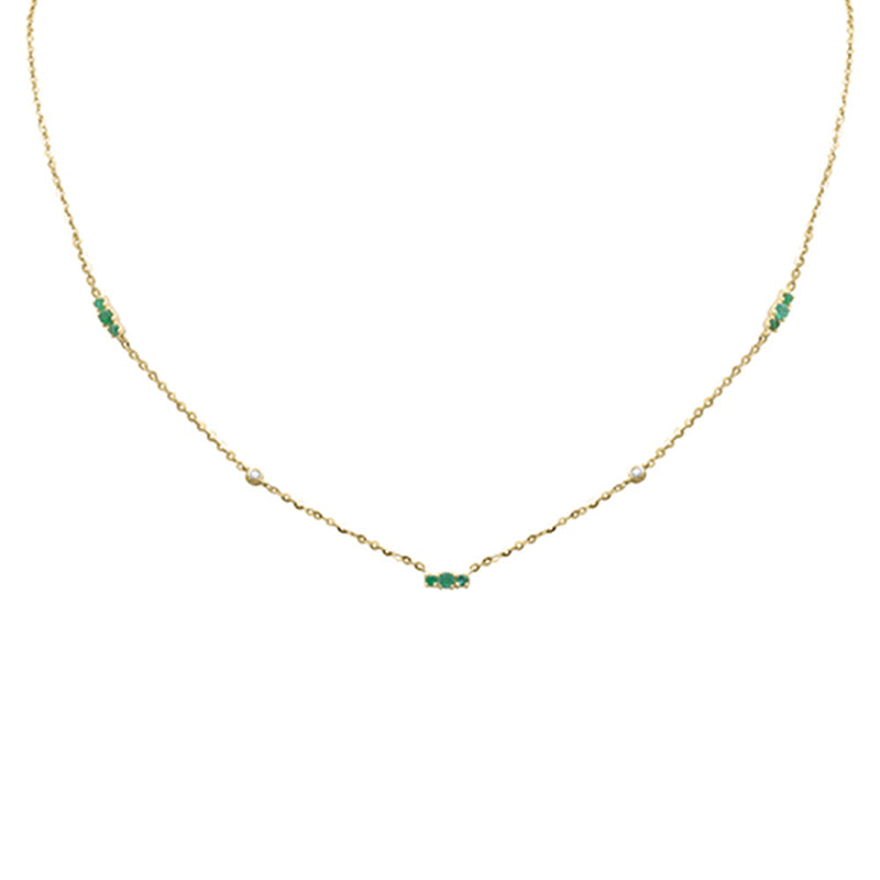 .22ct G SI 14K Yellow Gold Diamond & Emerald Gemstone Pendant Necklace 16+2" Long