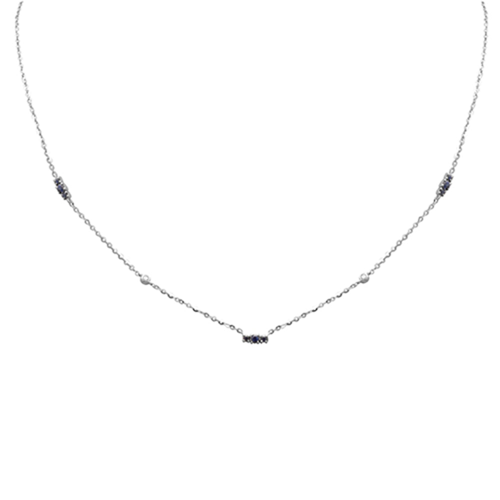 .26ct G SI 14K White Gold Diamond & Blue Sapphire Gemstone Pendant Necklace 16+2" Long
