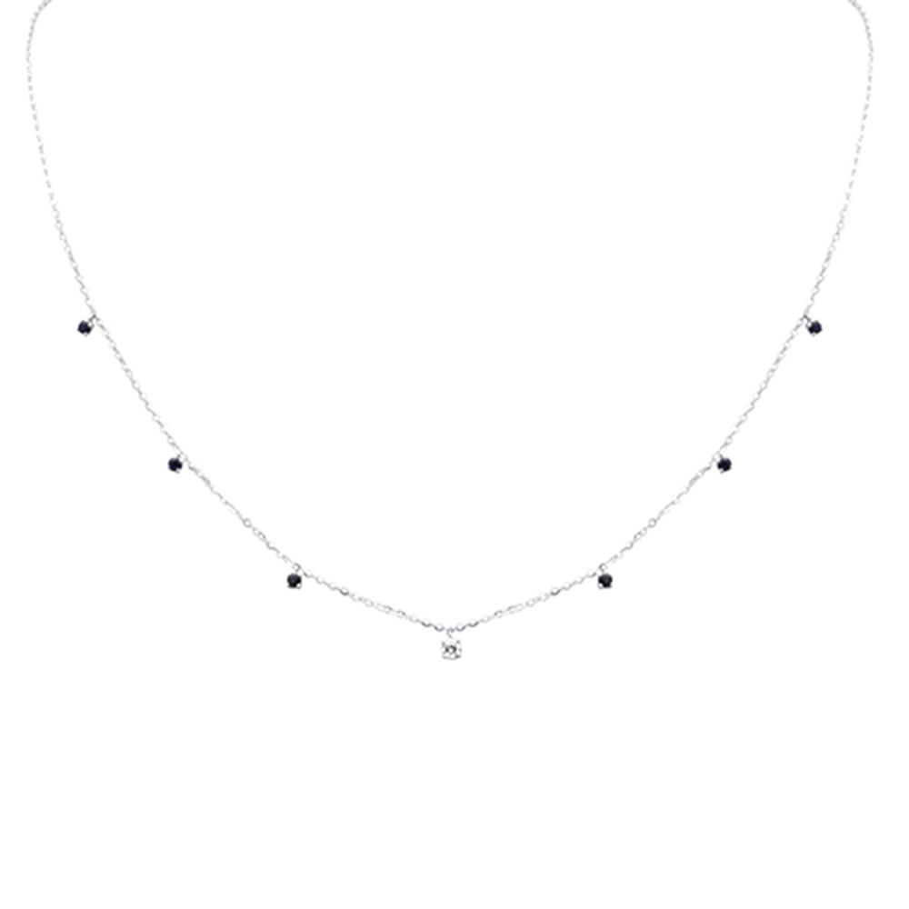 SPECIAL! .30ct G SI 14K White Gold Diamond & Blue Sapphire Gemstone Pendant Necklace 16+2" Long