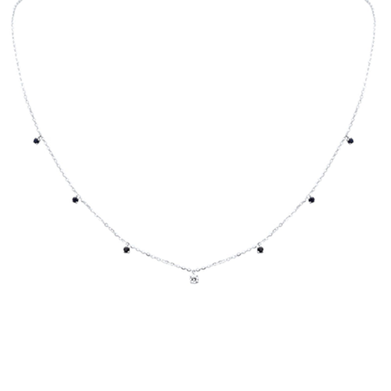 SPECIAL! .30ct G SI 14K White Gold Diamond & Blue Sapphire Gemstone Pendant Necklace 16+2" Long