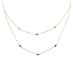 SPECIAL! .32ct G SI 14K Yellow Gold Diamond & Ruby Gemstone Pendant Necklace 16+2" Long