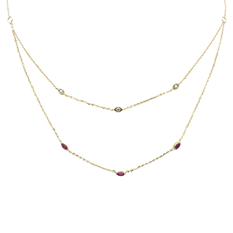 SPECIAL! .32ct G SI 14K Yellow Gold Diamond & Ruby Gemstone Pendant Necklace 16+2" Long