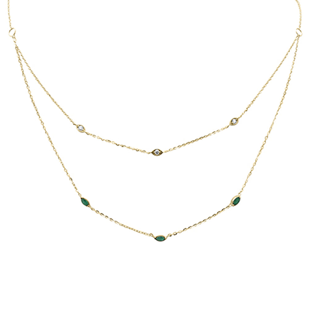 DIAMOND CLOSEOUT!  .36ct G SI 14K Yellow Gold Diamond & Emerald Gemstone Pendant Necklace 16+2" Long