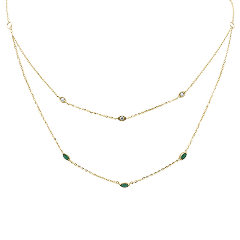 DIAMOND CLOSEOUT!  .36ct G SI 14K Yellow Gold Diamond & Emerald Gemstone Pendant Necklace 16+2" Long