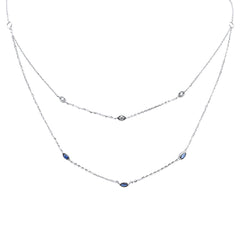 SPECIAL! .39ct G SI 14K White Gold Diamond & Blue Sapphire Gemstone Pendant Necklace 16+2" Long