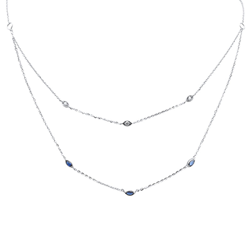SPECIAL! .39ct G SI 14K White Gold Diamond & Blue Sapphire Gemstone Pendant Necklace 16+2" Long