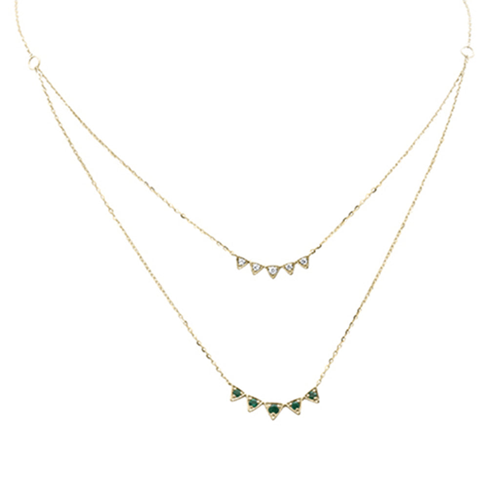 SPECIAL!.26ct G SI 14K Yellow Gold Diamond & Emerald Gemstone Pendant Necklace 16+2" Long