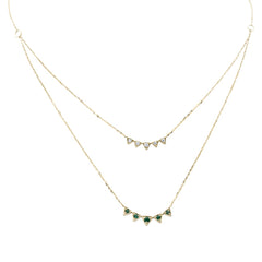 SPECIAL!.26ct G SI 14K Yellow Gold Diamond & Emerald Gemstone Pendant Necklace 16+2" Long