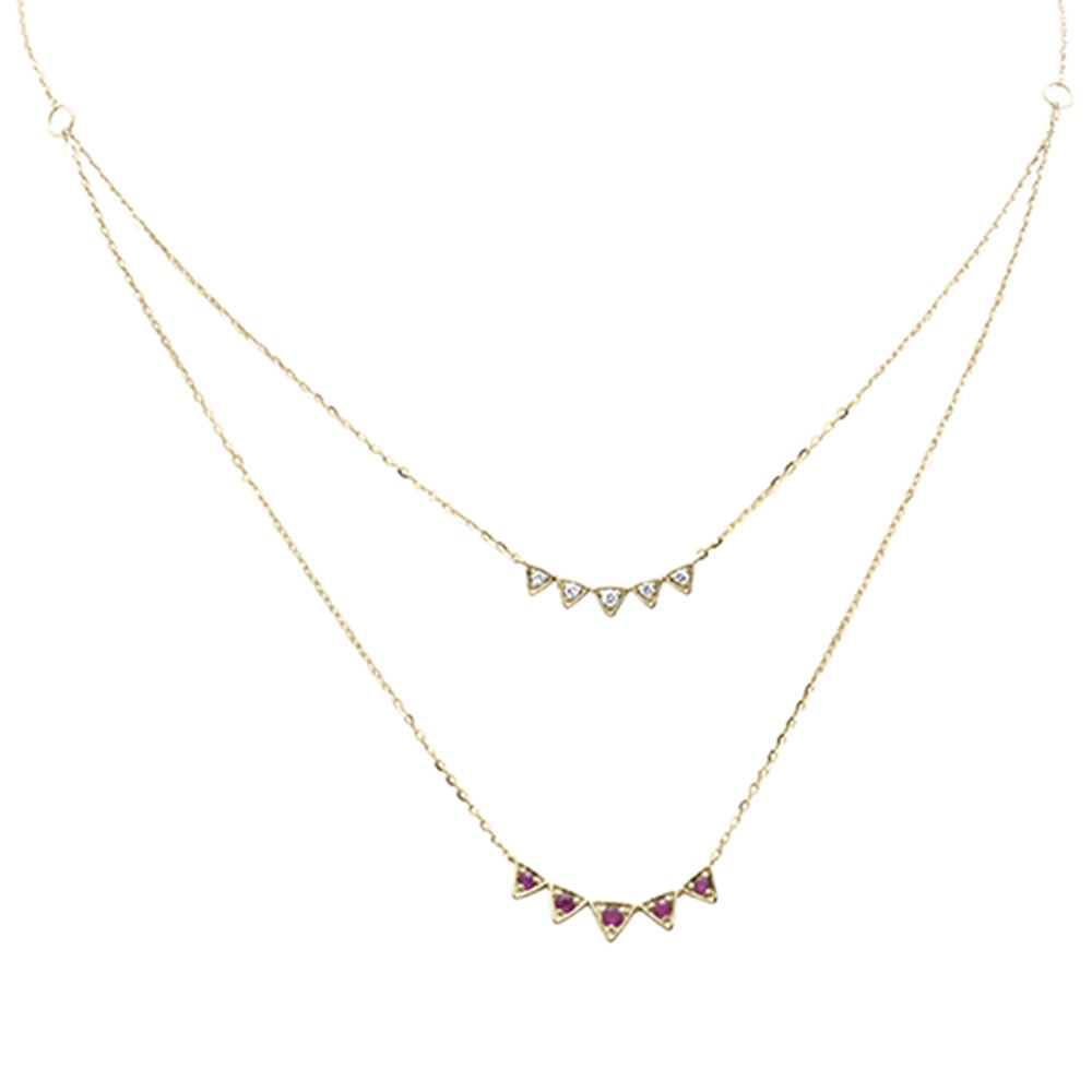 SPECIAL!.28ct G SI 14K Yellow Gold Diamond & Ruby Gemstone Pendant Necklace 16+2" Long