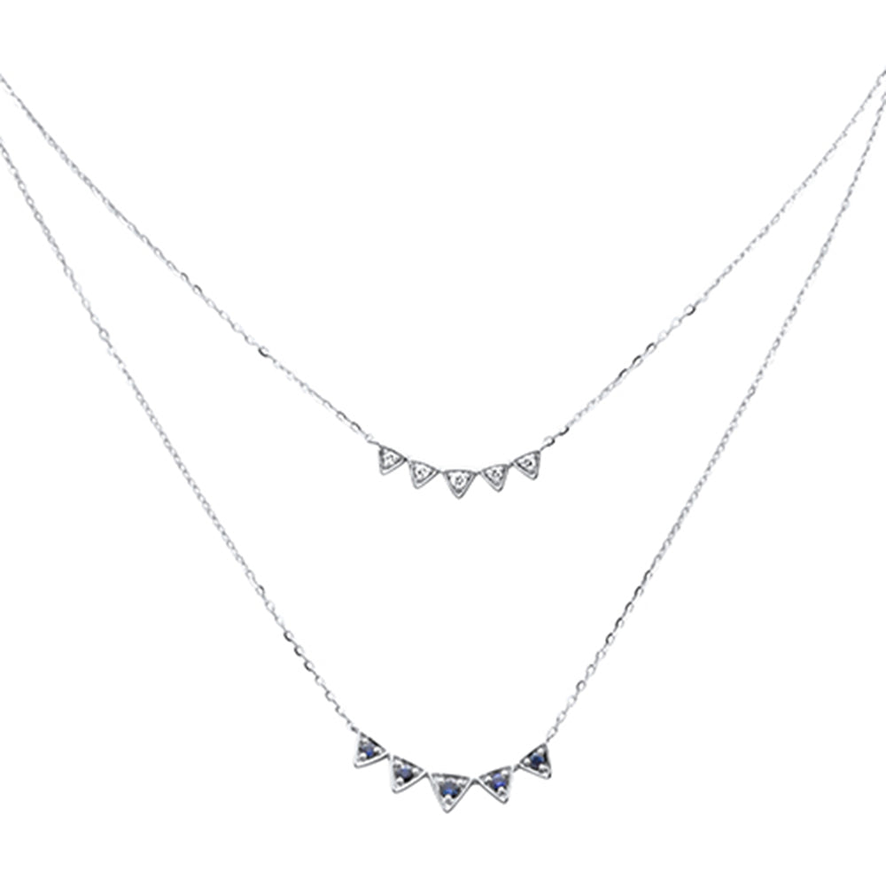 SPECIAL!.27ct G SI 14K White Gold Diamond & Blue Sapphire Gemstone Pendant Necklace 16+2" Long