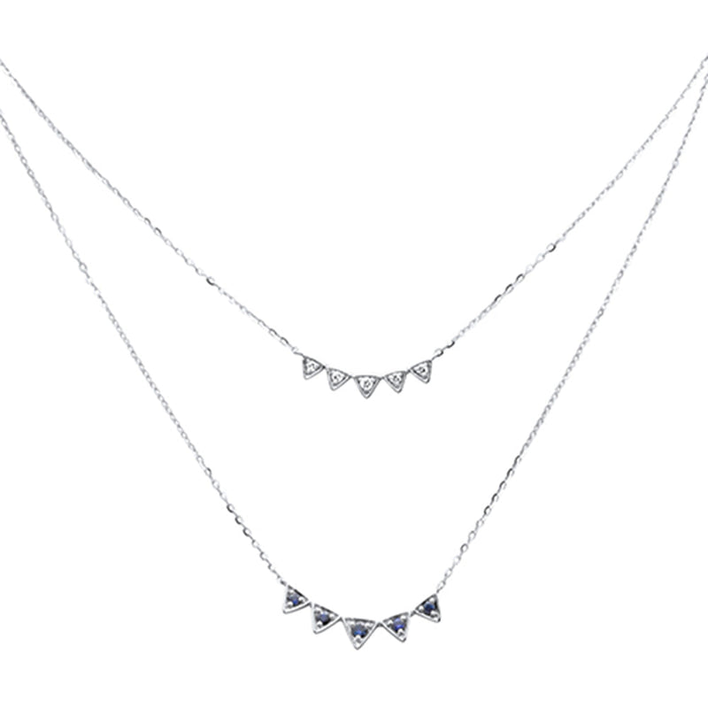 SPECIAL!.27ct G SI 14K White Gold Diamond & Blue Sapphire Gemstone Pendant Necklace 16+2" Long