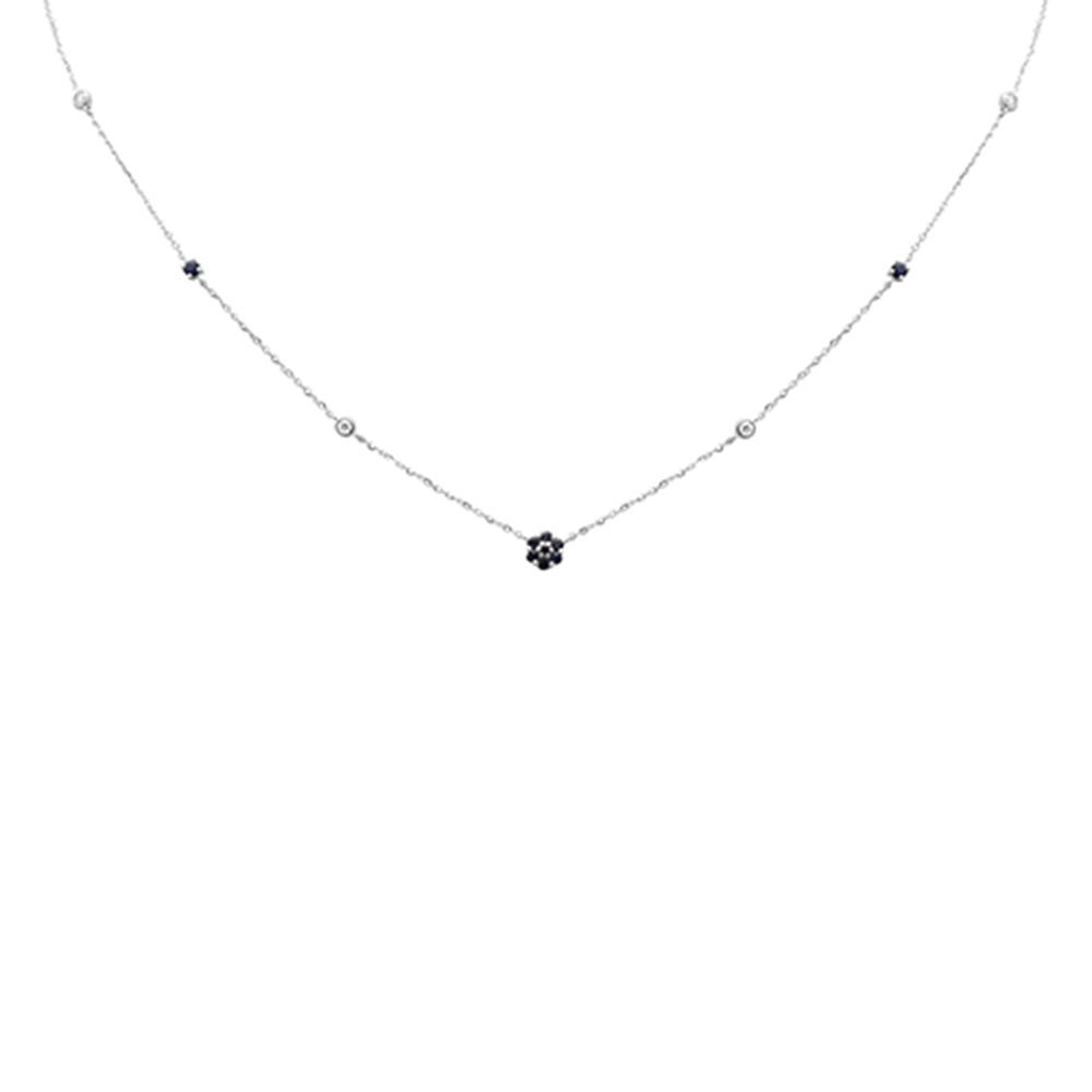 .36ct G SI 14K White Gold Diamond & Blue Sapphire Pendant Necklace 16 + 2" Ext