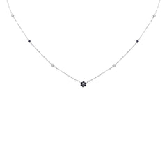 .36ct G SI 14K White Gold Diamond & Blue Sapphire Pendant Necklace 16 + 2" Ext