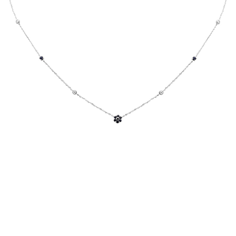 .36ct G SI 14K White Gold Diamond & Blue Sapphire Pendant Necklace 16 + 2" Ext