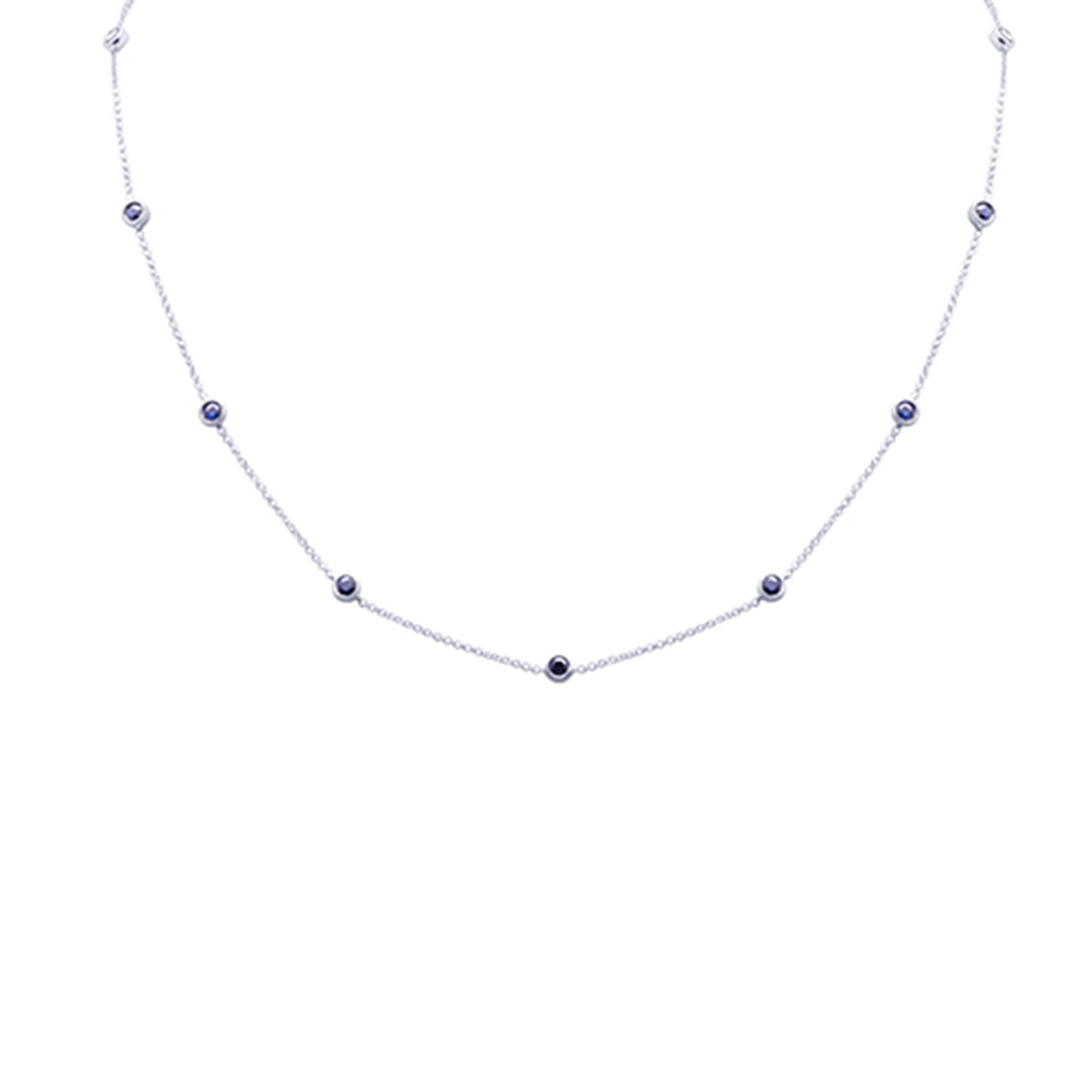 SPECIAL! .84ct G SI 14K White Gold Blue Sapphire Gemstone Station Necklace 16 + 2" Ext